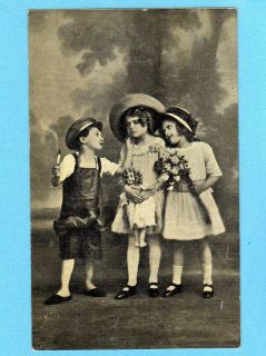 1910s Old French postcard Girl w/antique JUMEAU DOLL France