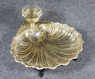 Vintage Crescent Silverplate Shell Footed Snack Bowl with Heisey Glass 