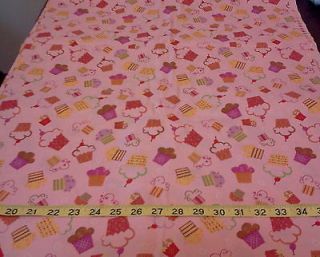 yards Birthday Party Cupcakes on Light Pink 100% Cotton Fabric 
