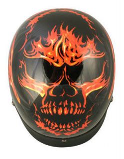 motorcycle dot outlaw flaming evil skull half helmet small time