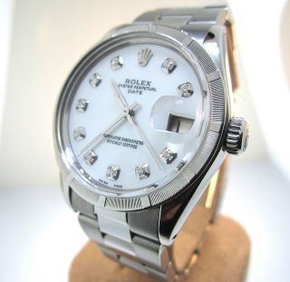 Vintage Mens Rolex Date Oyster Perpetual Stainless Watch Diamond 