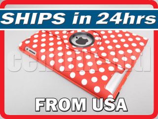 Red Polka Dot iPad 2 3 Latest iPad 360 Rotating Case Smart Cover Stand