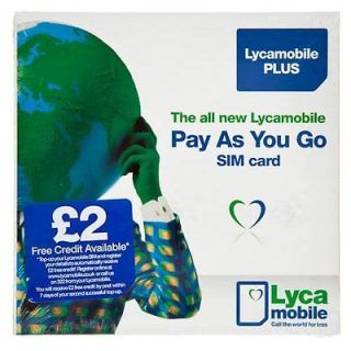 Lycamobile Nano Sim Card for iPhone 5, Pay as you Go   with £2 Free 