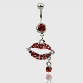 316L Surgical Steel VTG Mouth Lip Crystal Red Piercing Belly Navel 