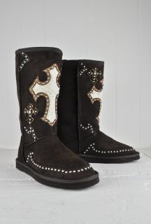 Montana West Coffee Winter Suede Boots Shoes with Jeweled Design Size 
