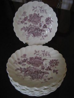   CLIFF ROYAL STAFFORDSHIRE 8 TEA CUP SAUCERS PURPLE CHARLOTE PAT. 1830