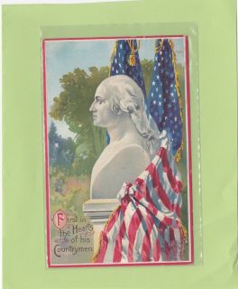 PATRIOTIC POSTCARD BUST OF GEORGE WASHINGTON 1st IN THE HEARTS OF 