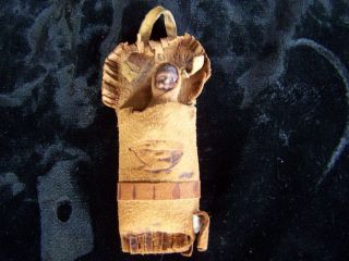 Painted Early Indian Child Papoose Doll in Leather Buckskin 