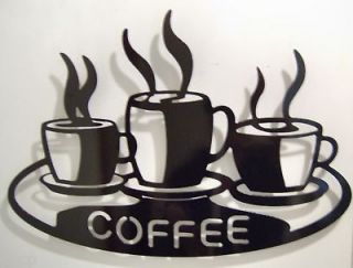 Coffee Cups 0n Platter Metal Kitchen or Restaurant Wall Art Sign