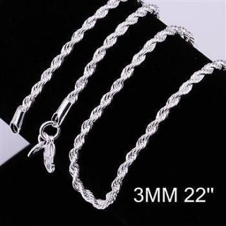 Mens Jewelry sterling silver Twist Rope chain necklace 3mm 22  New