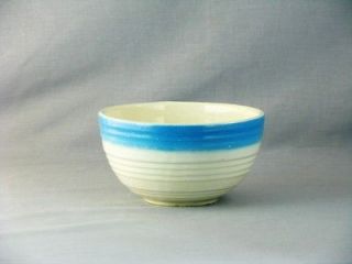 Vintage McCoy Art Pottery Ribbed Mixing Bowl w/ Bright Blue Band
