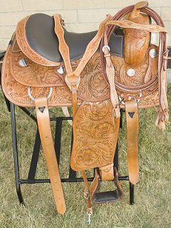 New 17 Western Hand Carved Reining Trail Horse Leather Saddle Tack US 