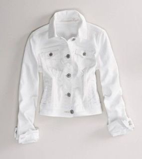 NEW! AMERICAN EAGLE AE Womens Denim Jean Jacket Top Coat White XL NWT!
