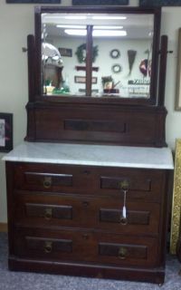 Beautiful Antique Eastlake Victorian Marble Top Dresser with Mirror