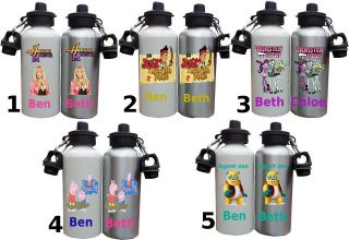 kids character water bottle personalised FREE pepa pig monsters high 