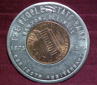 1975 d encased cent penny the peoples state bank newton illinois il 