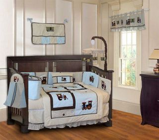 baby boy train themed crib bedding set 9pc mobile includes
