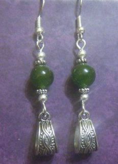 Celtic Knot Small Hoop Earrings   Tibetan Silver   Canadian Jade