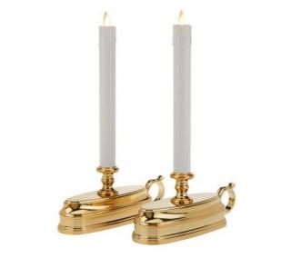 luminara set of 2 flameless window candles w timer brass