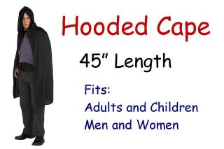 45 Length Short Black Hooded Cape Cloak   Universal Fit for Boy Girl 