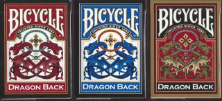 decks red blue gold bicycle dragon back playing cards