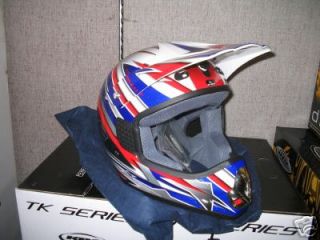 kbc tkx5 snell mx atv bmx premium helmet red blu
