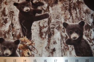 Timeless Treasure Fabric Black Bear Cubs on Birch Tree Woods Forest