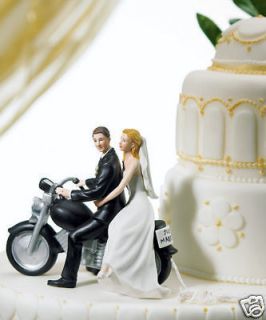 motorcycle get away fun wedding bride groom cake topper time