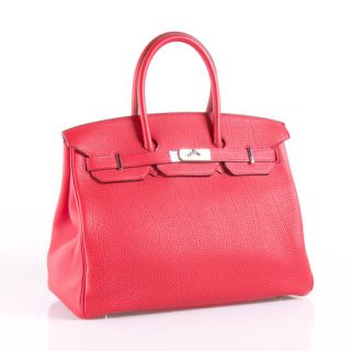 Authentic Hermes Red Togo Leather Birkin 35 Handbag Silver Hardware 
