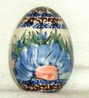 polish pottery stoneware egg extra lg 3 tall blue pink