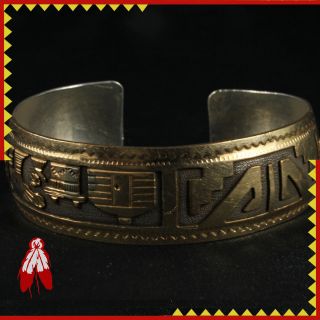 Vintage Navajo storyteller silver Gold overlay bracelet Native 