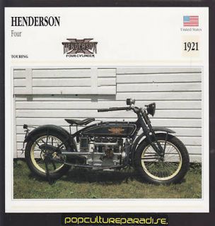 1921 henderson four inline 1300 cc motorcycle info card from
