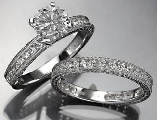 carat Natural Round Cut Diamond Engagement Ring & Band Set Solid 