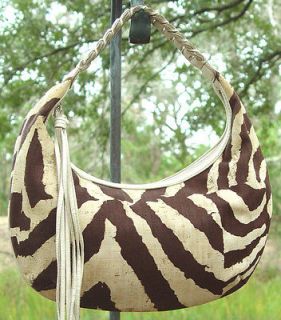 Banana Republic Zebra Print Bag linen leather Braided Handle Tassel 