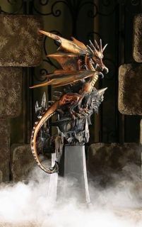 18 metallic gold dragon w castle on pillar statue time