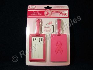 pink ribbon breast cancer awareness luggage tags 2 pack time left $ 9 