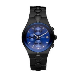   95 Relic ZR66008 By Fossil Black S/S IP Blue Dial Mens Chrono Watch