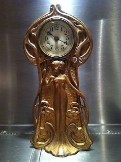 Antique Art Nouveau Cherub Figural Mantle / Desk Clock