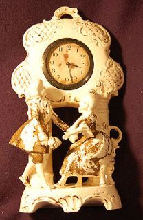 Kitschy Figural China Mantle Clock Couple of Drolls Shabby Retro