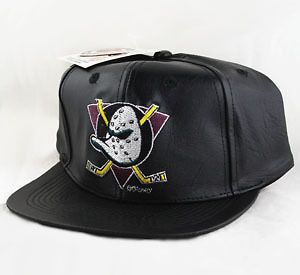OG Anaheim Mighty Ducks Vintage Leather Snapback Hat Logo 7 Cap NEW