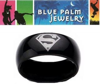 Superman Print on a Black Tungsten Carbide DC Width 8 mm Band Ring 