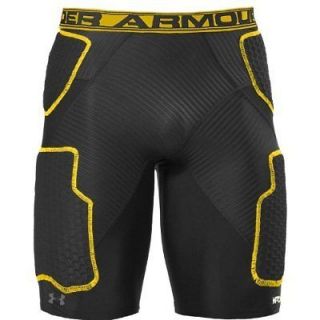 mens L under armour padded compression basketball shorts blk/yellow 