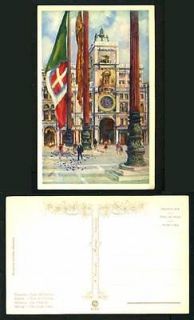 Italy Old Coloured Postcard VENICE Clock Tower PIGEONS