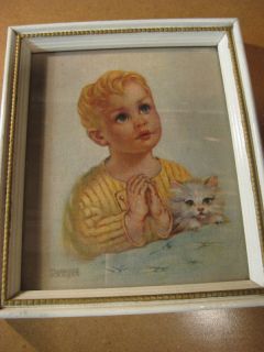 vintage florence kroger boy praying cat framed print time left