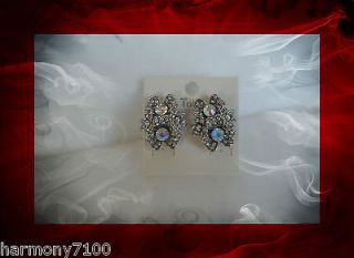   Borealis Crystal Silver Clip On Earrings Drag Queen Pageant Bridal