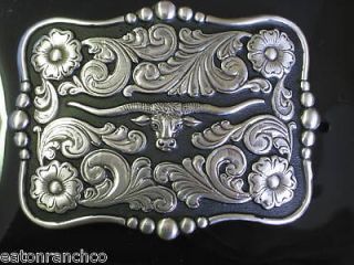 new classy nocona belt buckle silver longhorn black time left