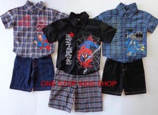 BATMAN or SUPERMAN or SPIDERMAN Boys 2T 3T 4T 4 5 6 Set OUTFIT Shirt 