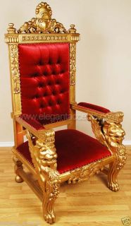 Carved Mahogany King Winged Lion Gothic Throne Chair Gold Finish with 