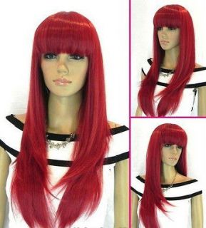 Newly listed W★413 New Cosplay long Straight Flame Red wig