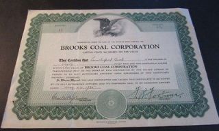 Old 1935 Brooks Coal Corp   MINING Stock Certificate   WEST VIRGINIA